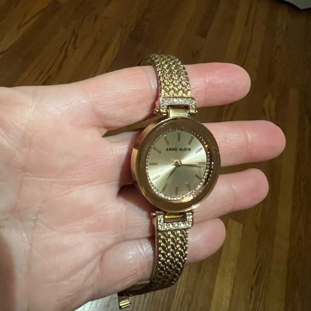 Anne Klein Rose Gold Crystal Bezel Mesh Band Watch — Like New